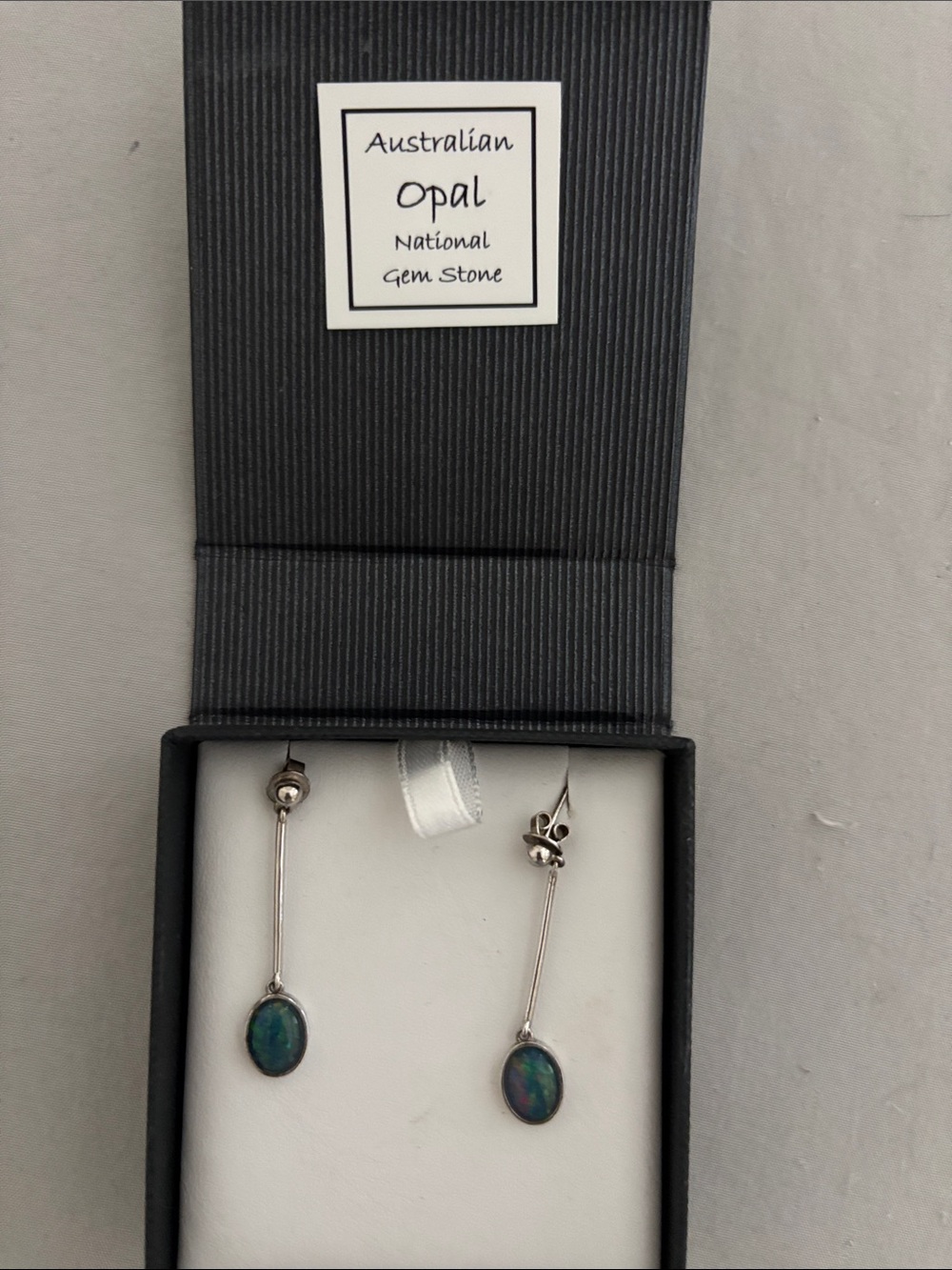 NIB Pure Silver Design Drop Earrings with Australian- Green/Blue Opal